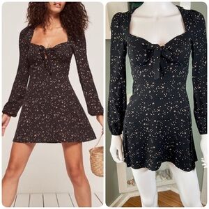 Reformation Valentine Galactic Black Star Long Sleeve Mini Dress 2 Petite